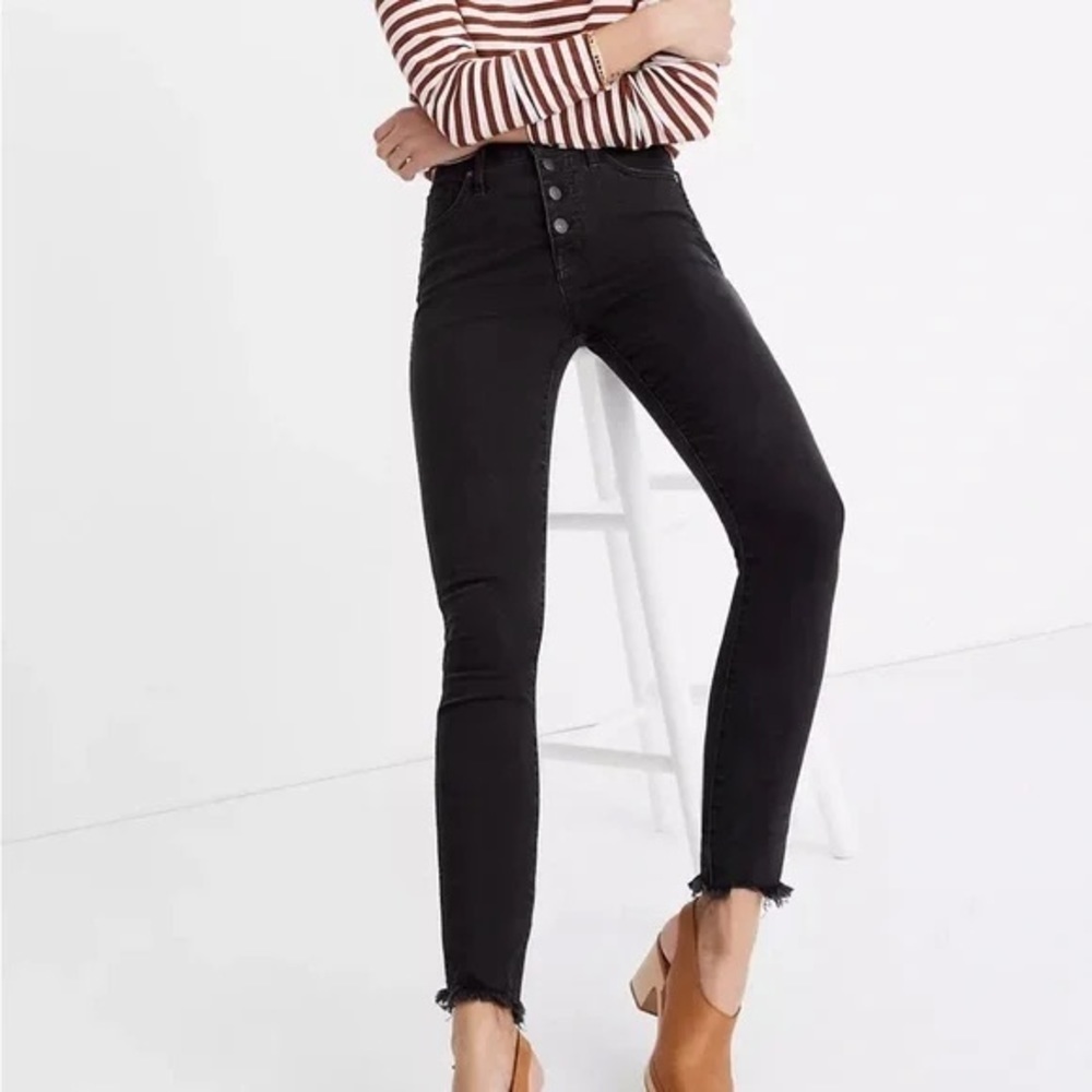 Madewell 10" High-Rise Skinny Jeans in Berkeley Black: Button-Through Edition